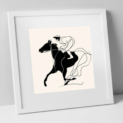 Fluidity in Motion racing horse art print in white frame