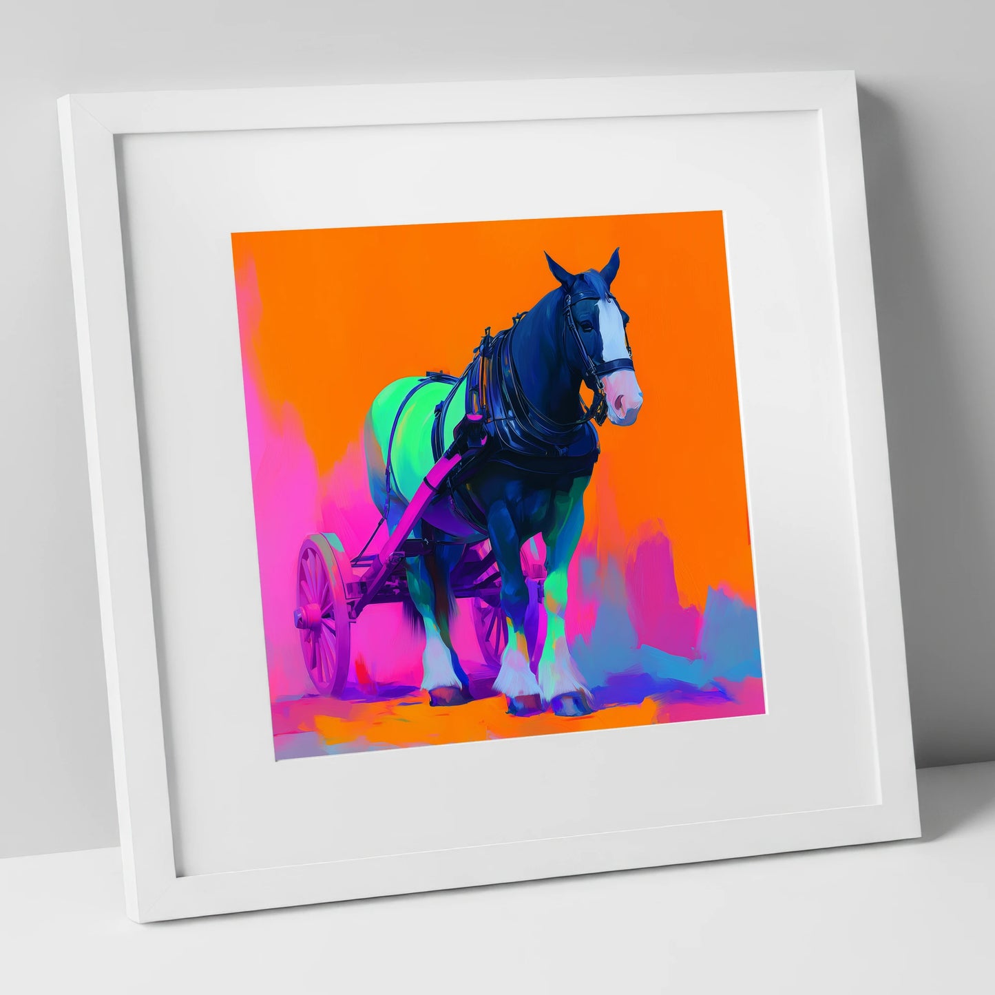 Electric Heavy Horse working horse art print in white frame