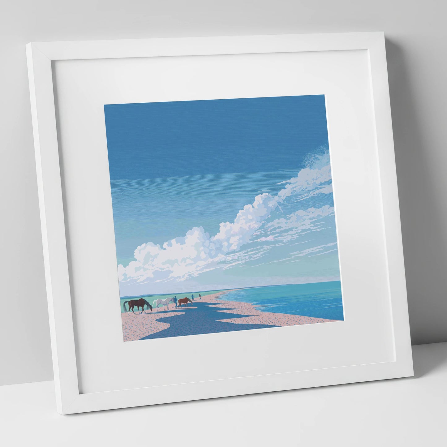 Endless Shoreline Hack horse landscape art print in white frame