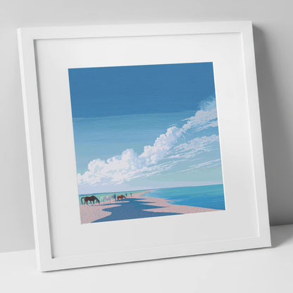 Endless Shoreline Hack horse landscape art print in white frame