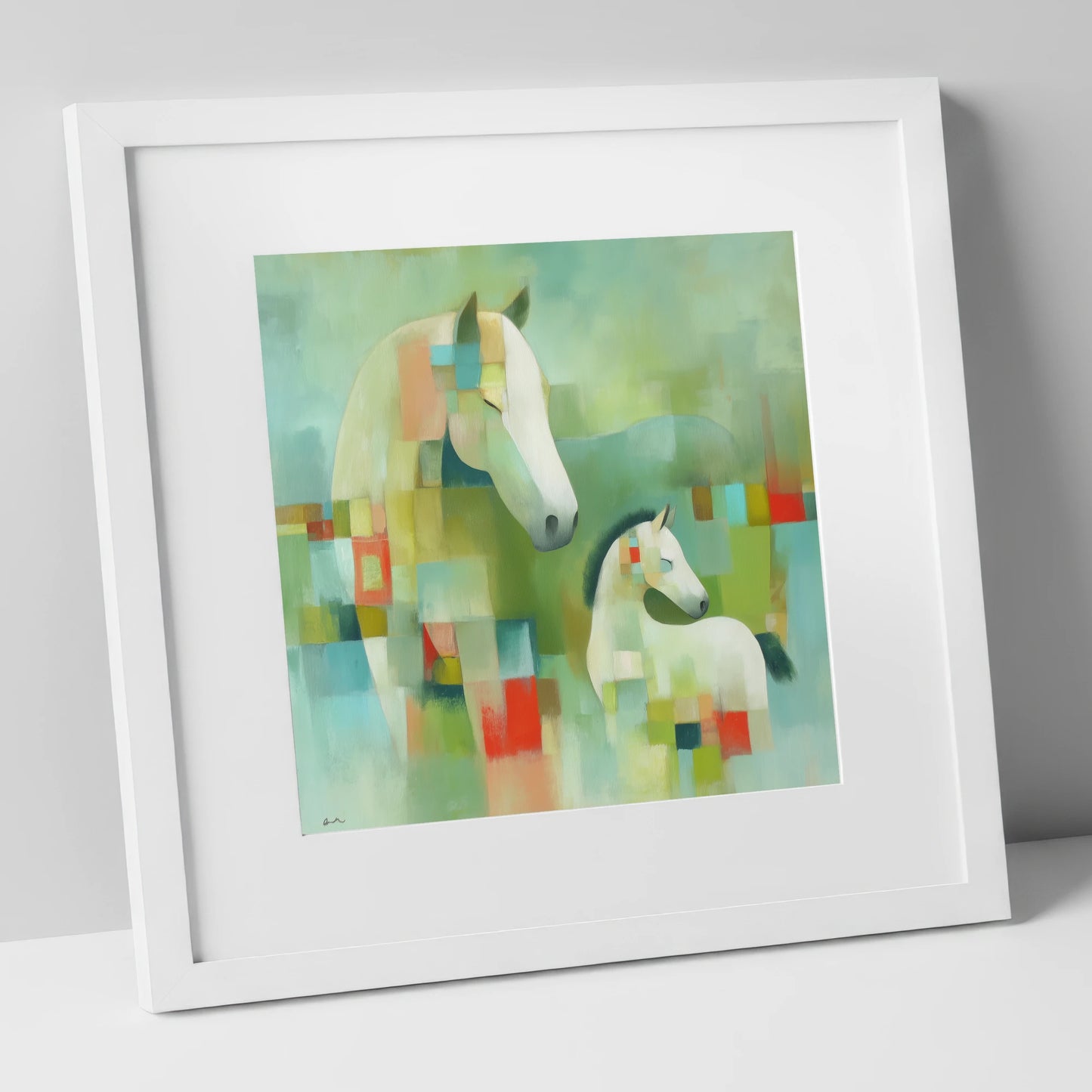 Structured Serenity mare & foal art print in white frame
