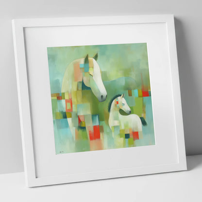 Structured Serenity mare & foal art print in white frame