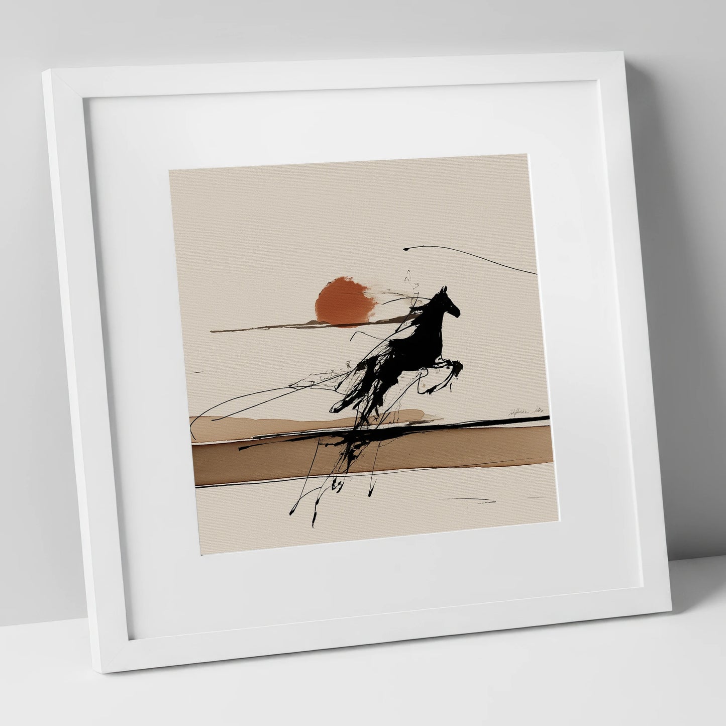 Wild Horizon Flight wild horses art print in white frame