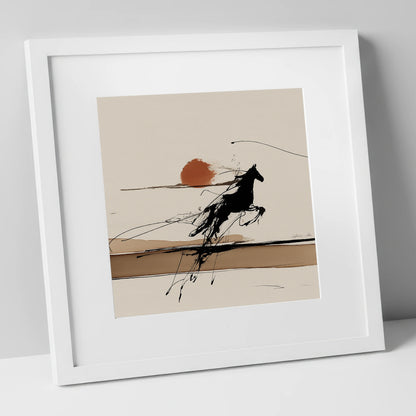 Wild Horizon Flight wild horses art print in white frame