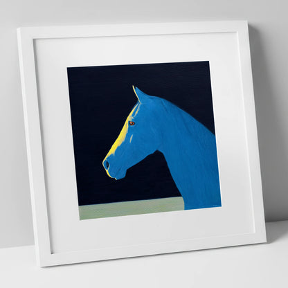 Striking Azure Profile horse breed art print in white frame