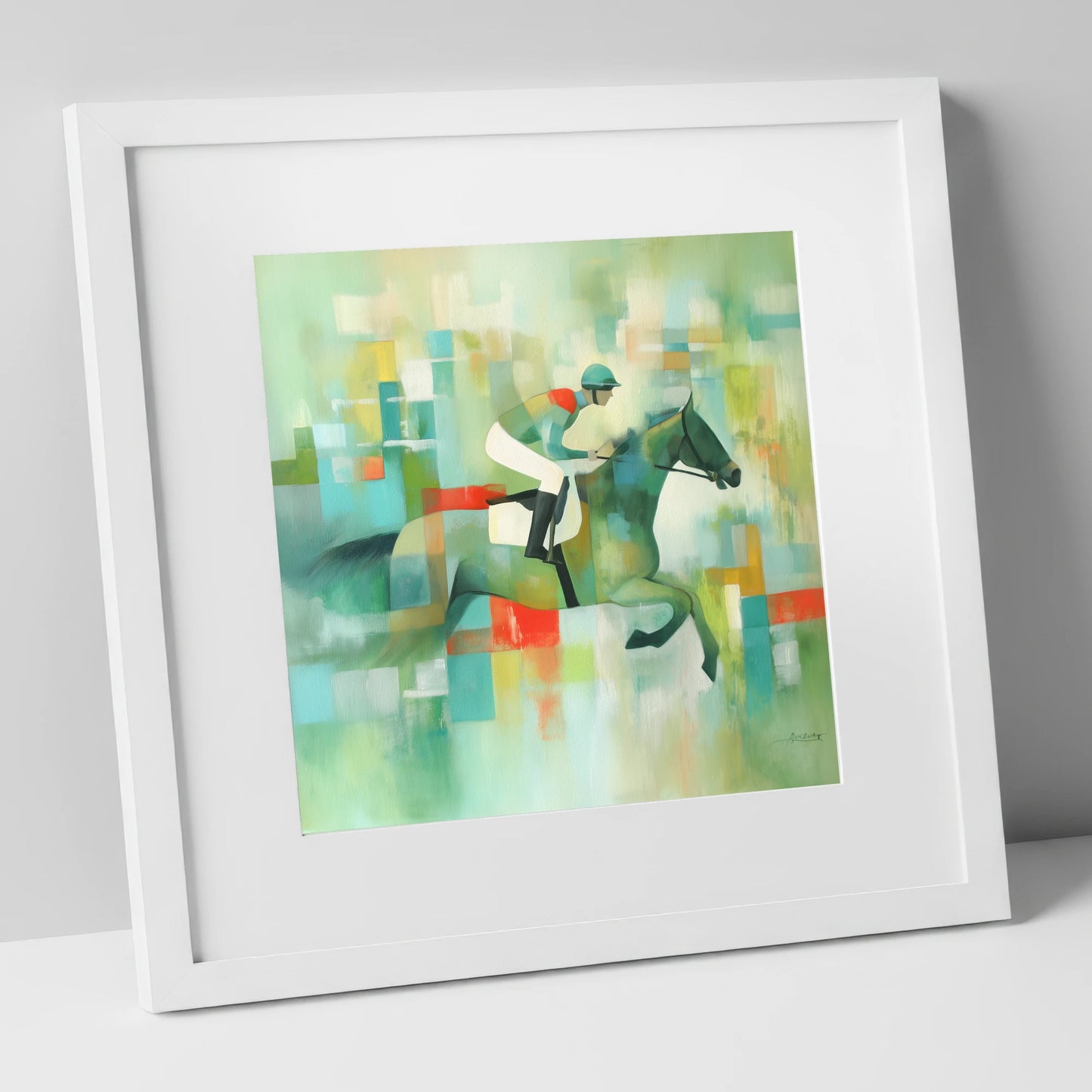 Geometric Racing Form racing horse art print in white frame