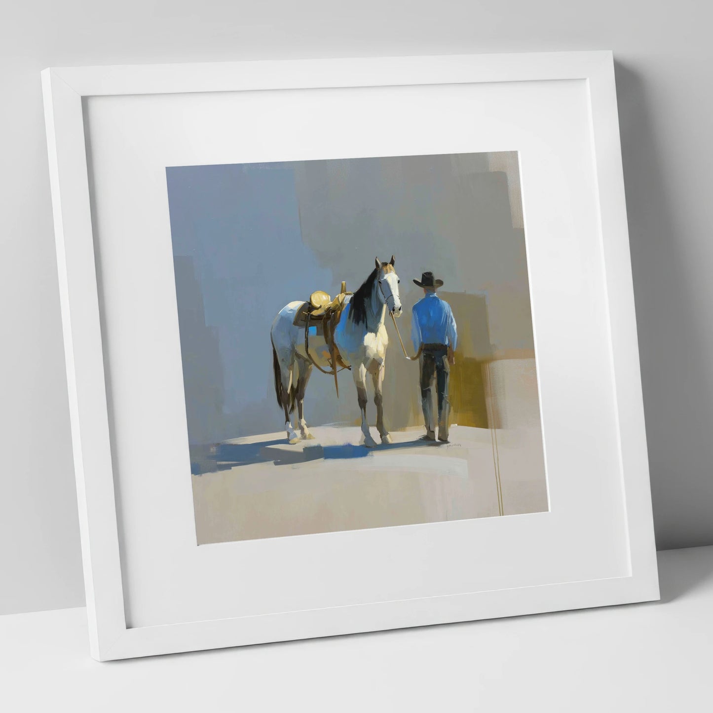 Quiet Western Partnership western horse art print in white frame