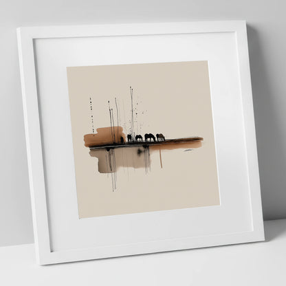 Sepia Horizon Herd horse landscape art print in white frame