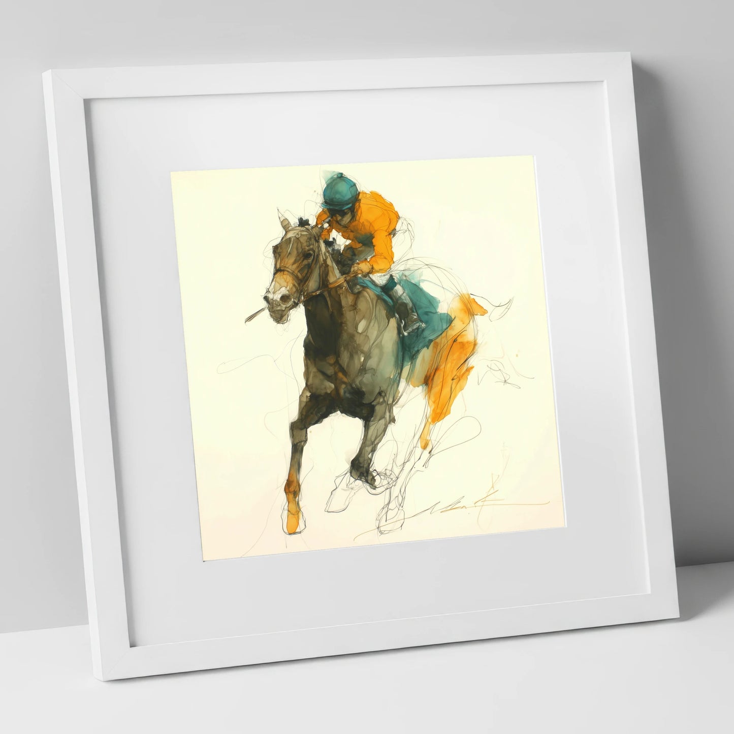 Surge of Colour racing horse art print in white frame