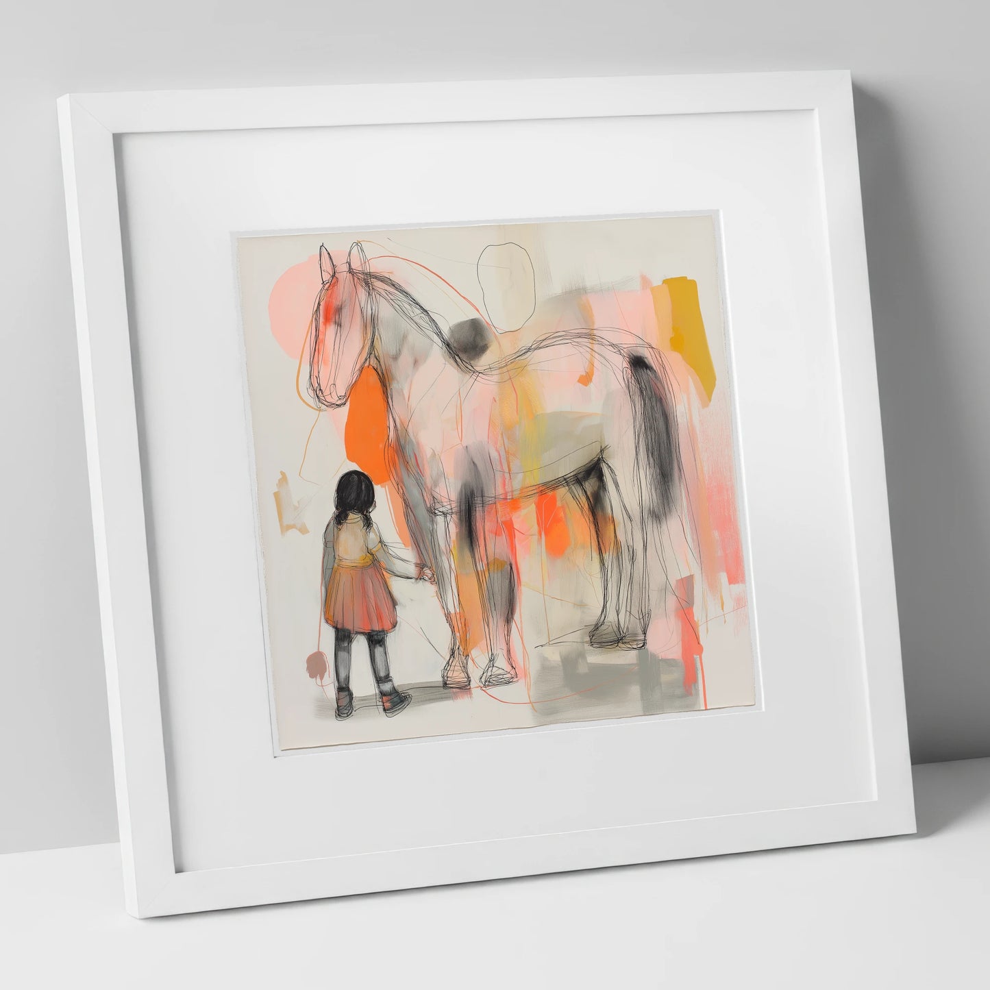 The Gentle Connection horse & rider art print in white frame