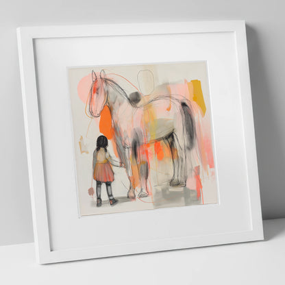 The Gentle Connection horse & rider art print in white frame