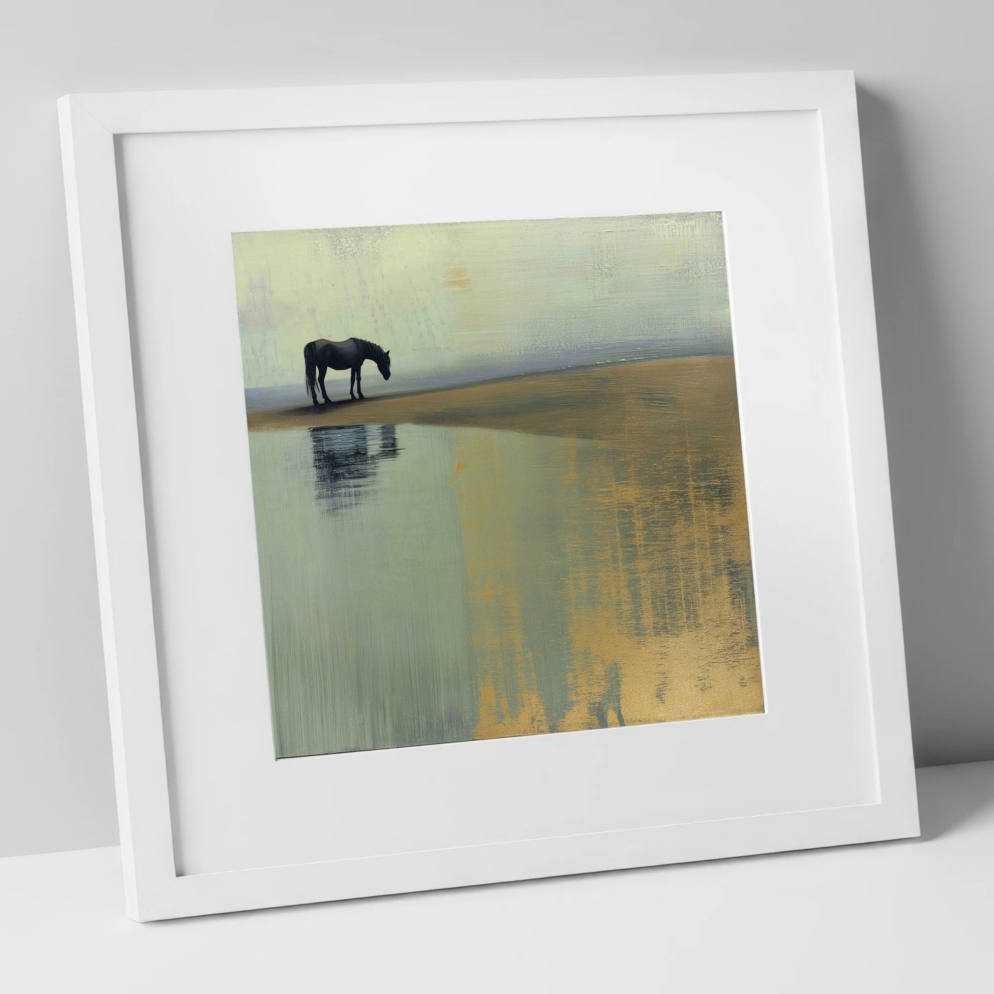The Gilded Estuary horse landscape art print in white frame