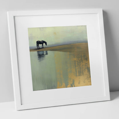 The Gilded Estuary horse landscape art print in white frame