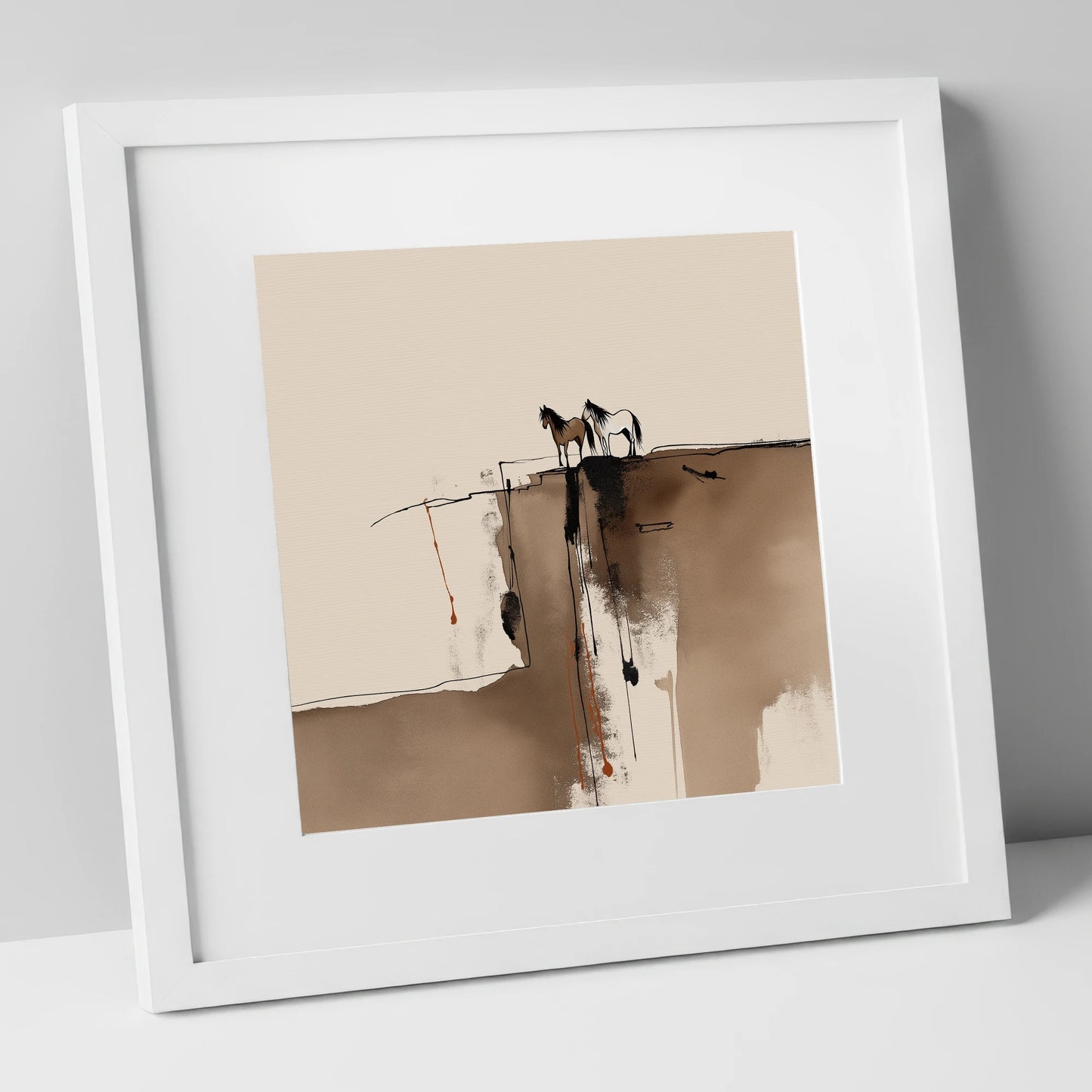 Horizon Companions wild horses art print in white frame