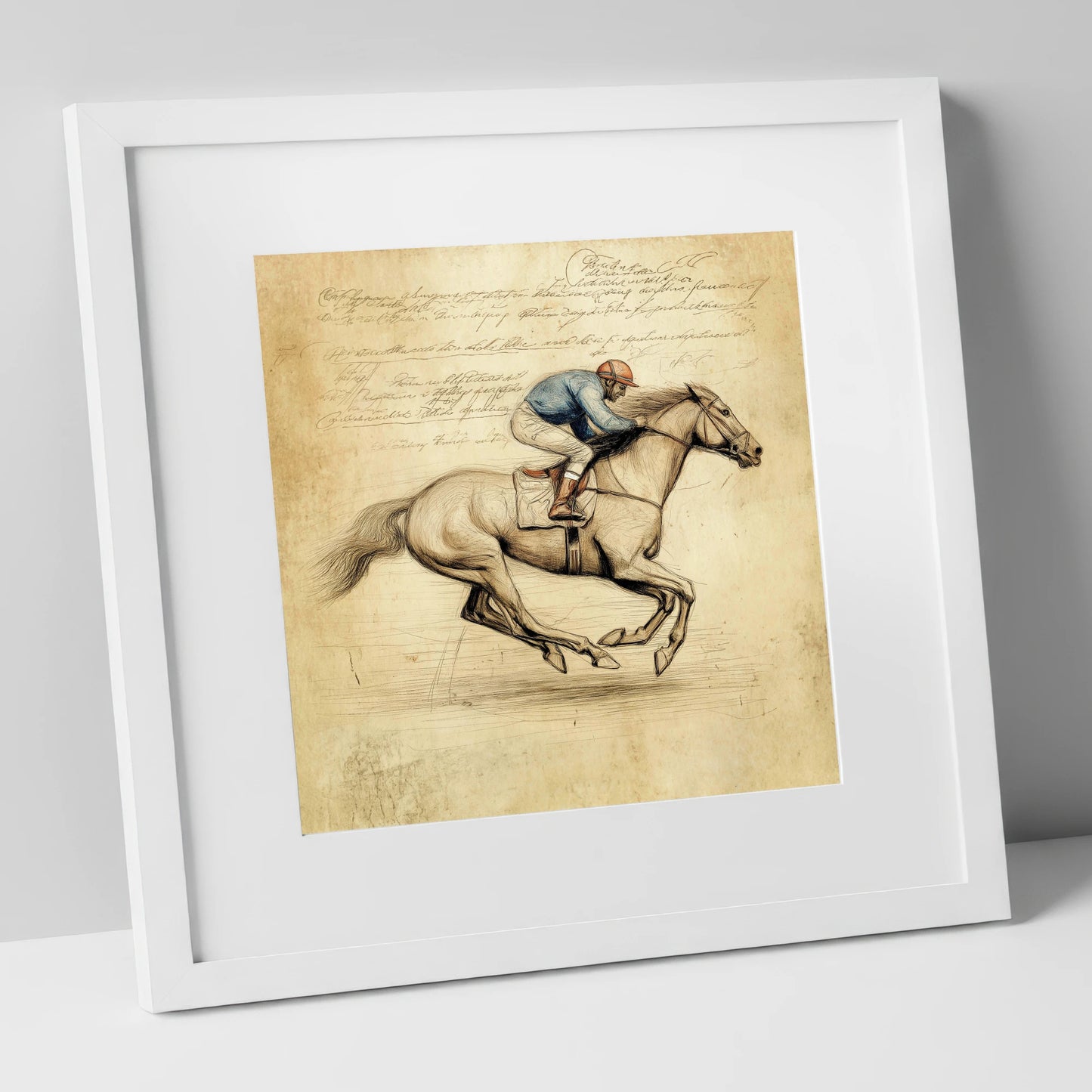 Vintage Racing Study racing horse art print in white frame