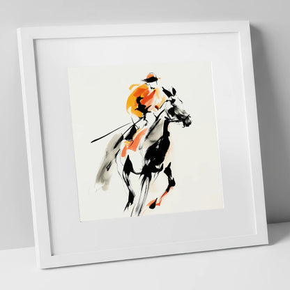 Amber Pace racing horse art print in white frame
