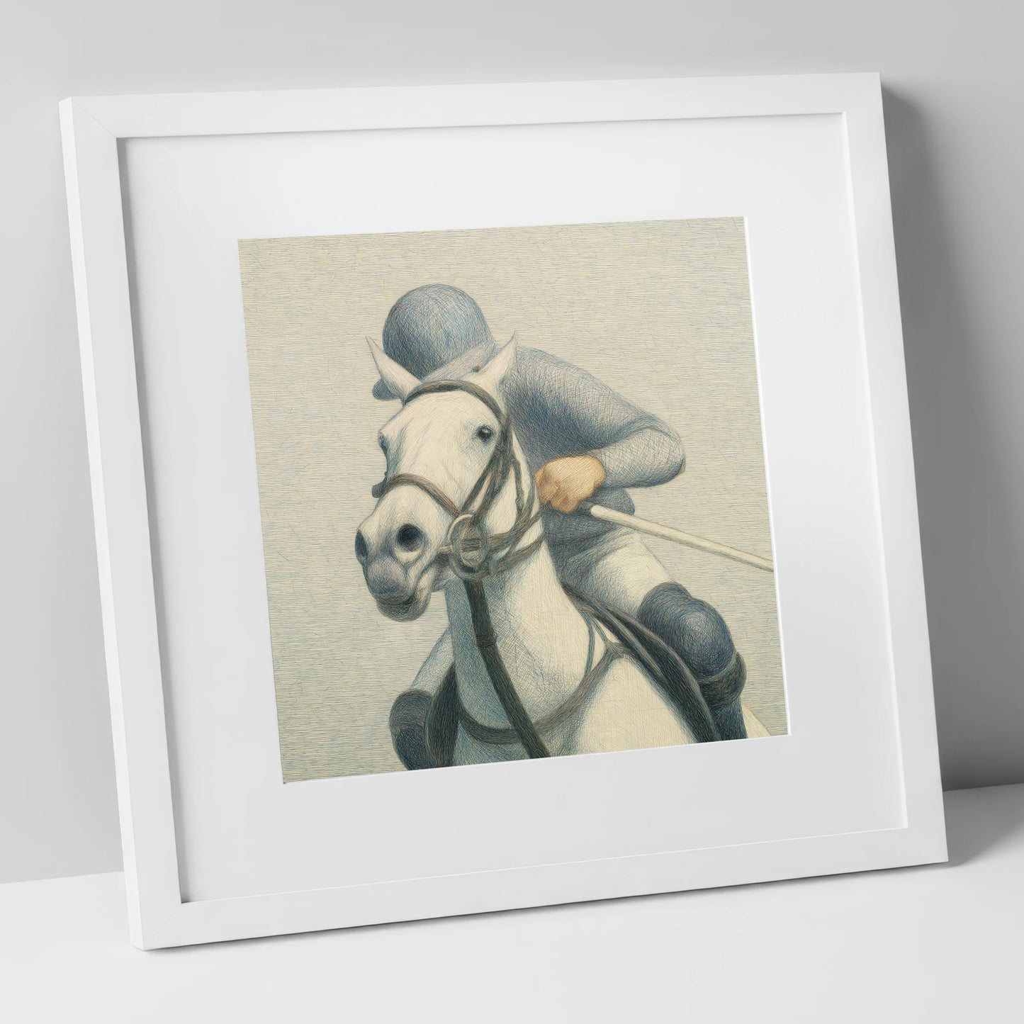A Timeless Chukka polo horse art print in white frame