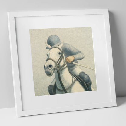 A Timeless Chukka polo horse art print in white frame