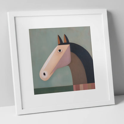 Modernist Equine Form horse portrait art print in white frame