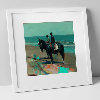 The Shoreline Hack horse landscape art print in white frame