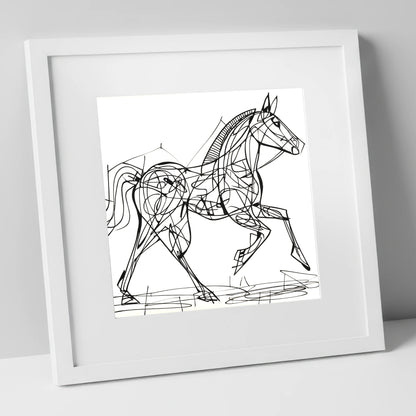 Structural Stride racing horse art print in white frame