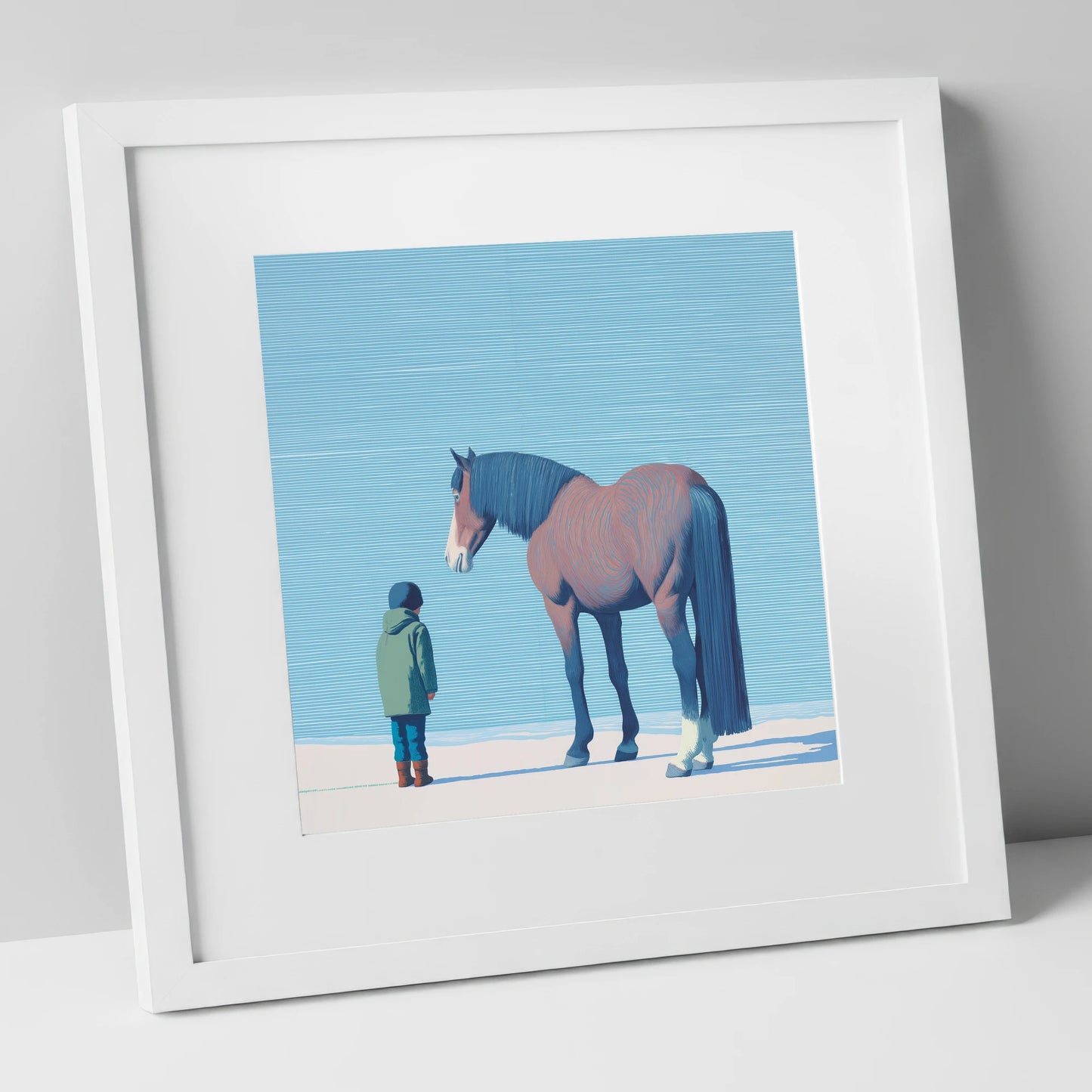 A Quiet Understanding horse & rider art print in white frame