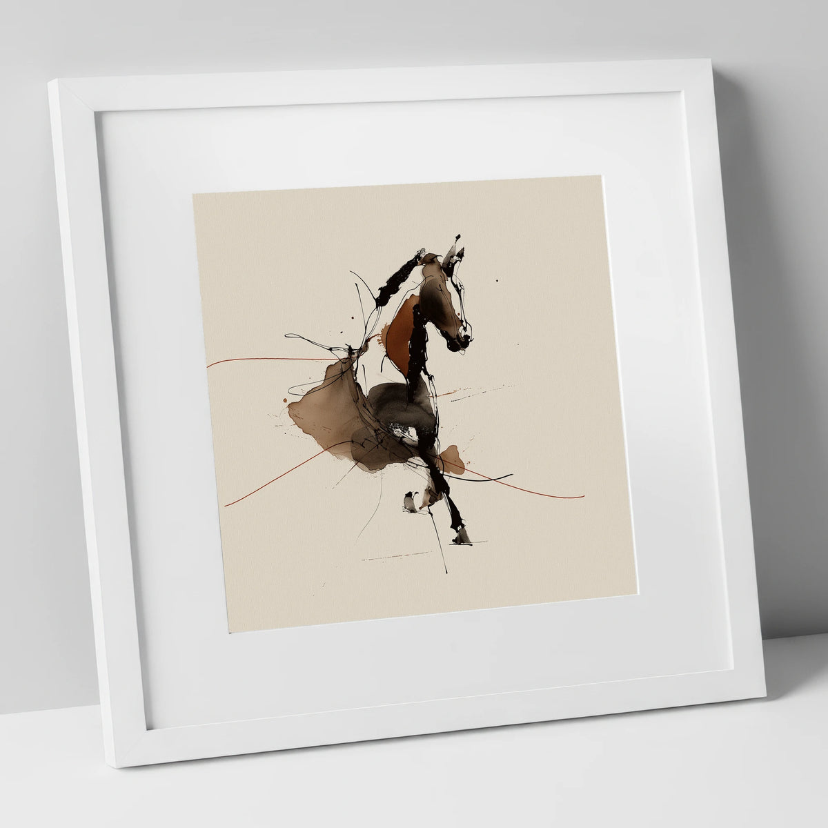 Abstract Dressage Form dressage horse art print in white frame