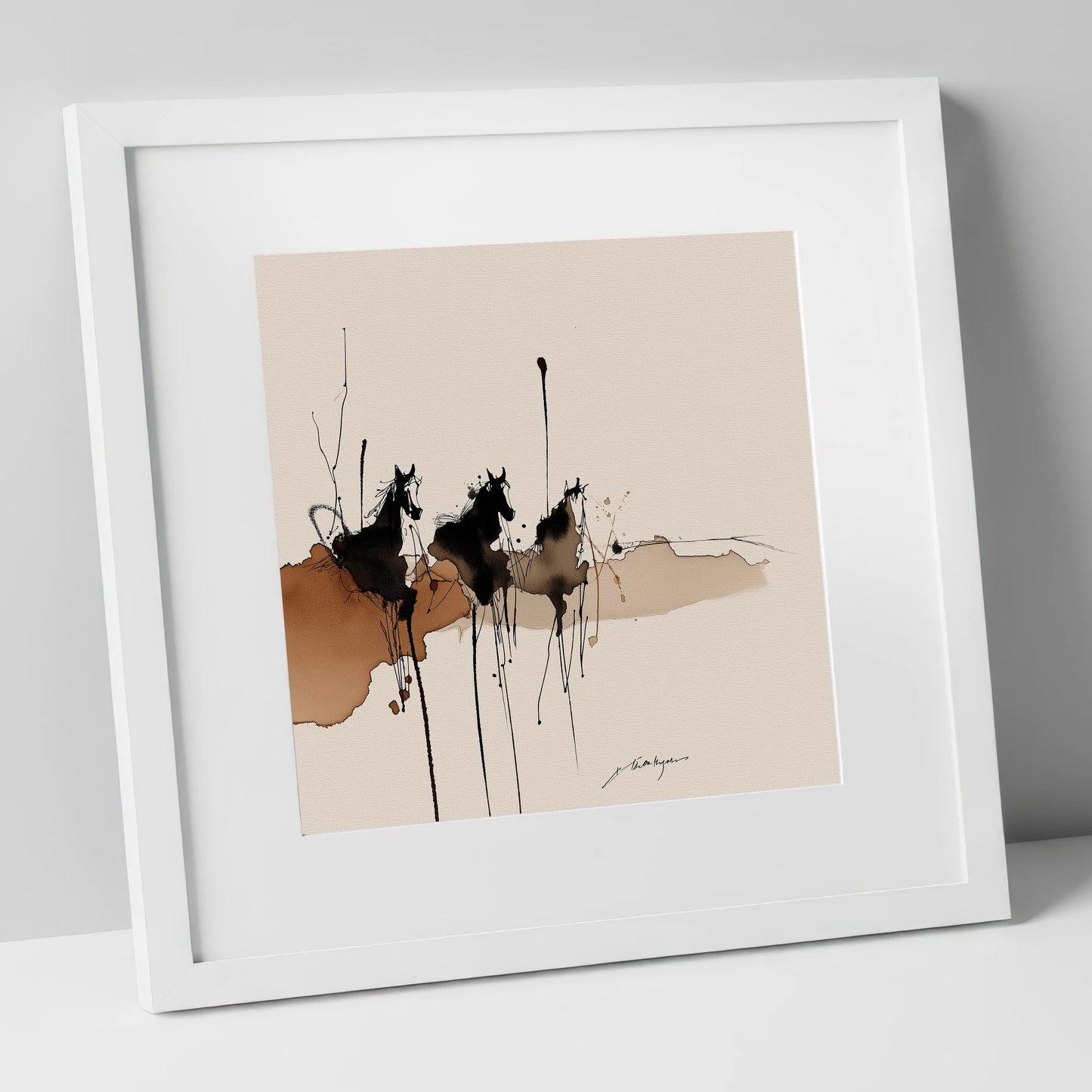 Wild Shadows wild horses art print in white frame