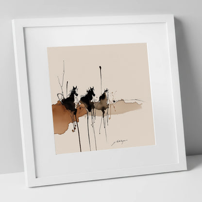 Wild Shadows wild horses art print in white frame
