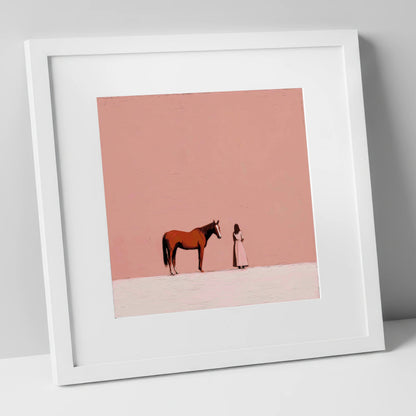 A Quiet Understanding horse & rider art print in white frame