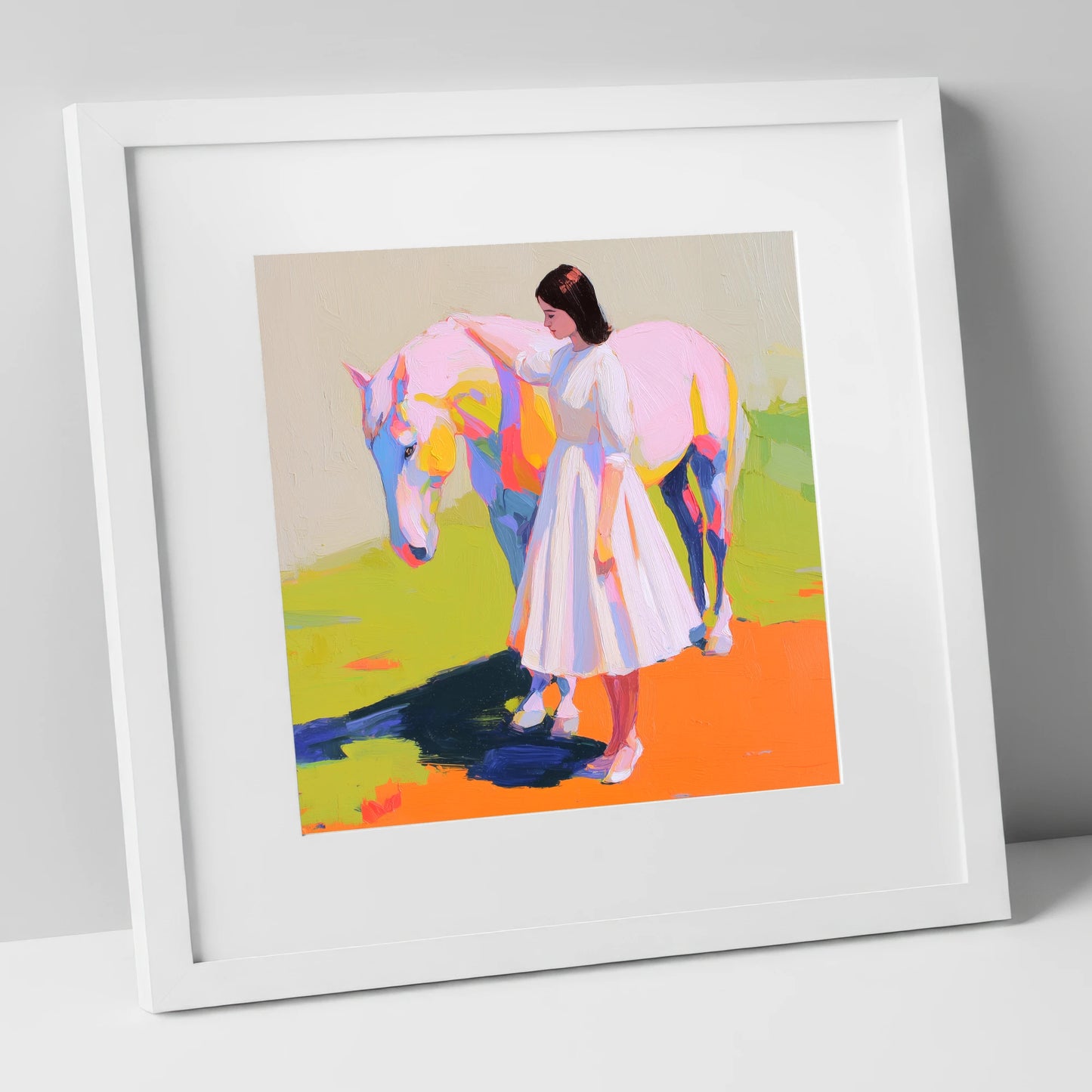 Radiant Connection horse & rider art print in white frame