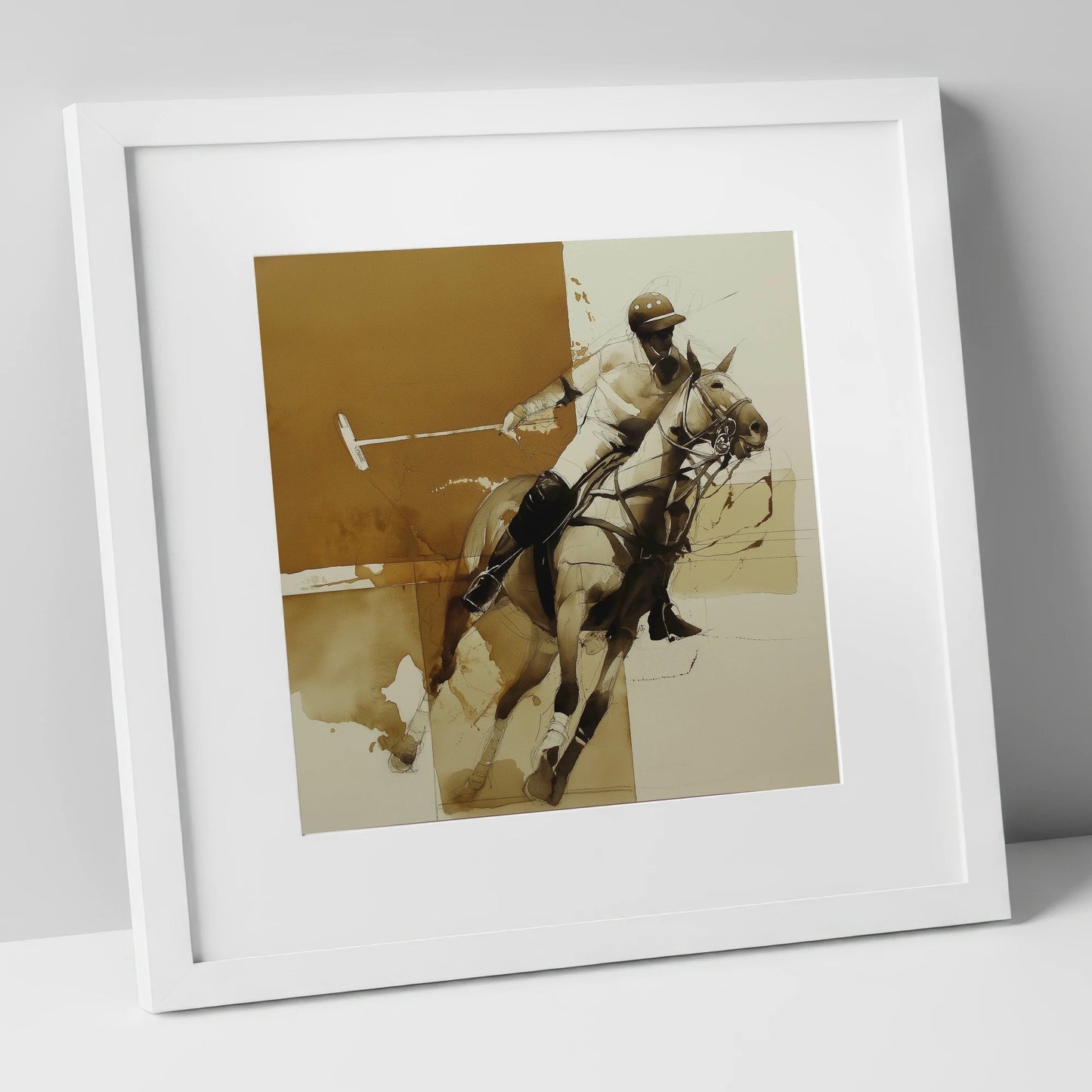 Mid-Chukka Momentum polo horse art print in white frame