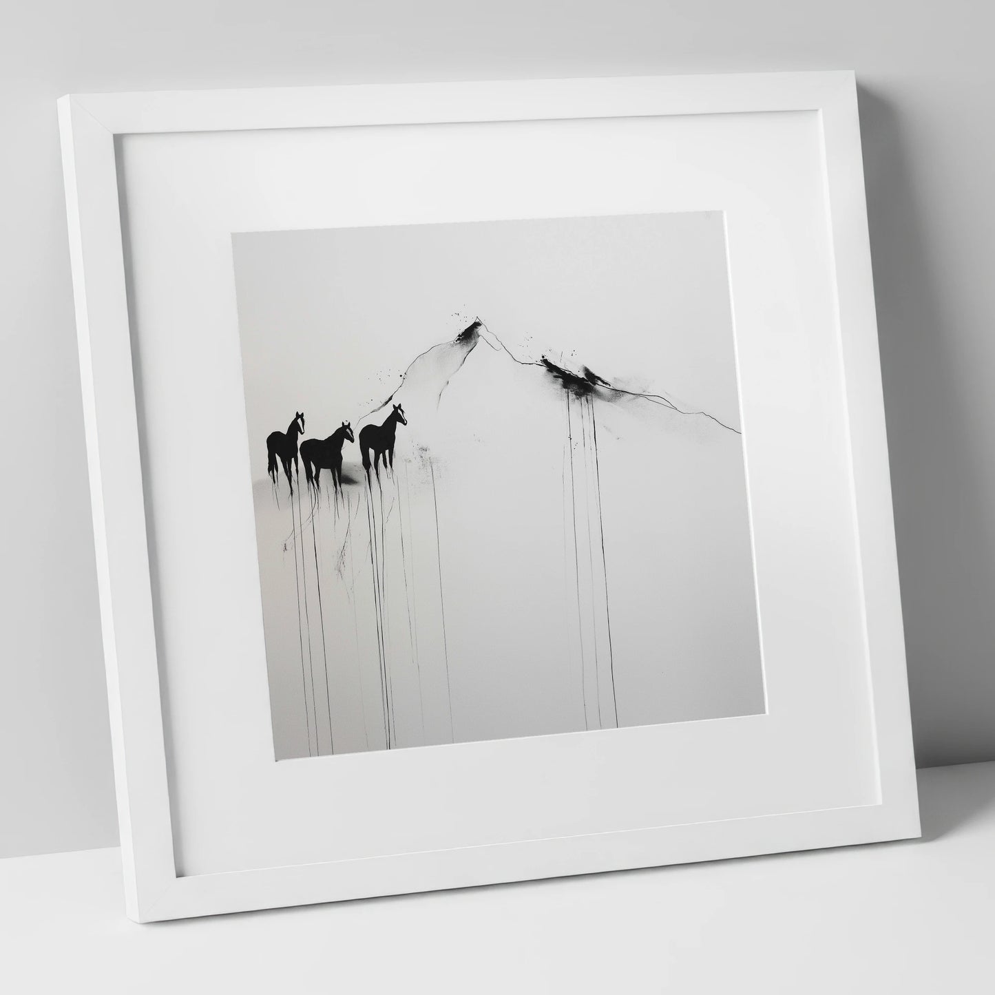 Alpine Solitude horse landscape art print in white frame