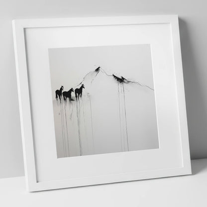 Alpine Solitude horse landscape art print in white frame