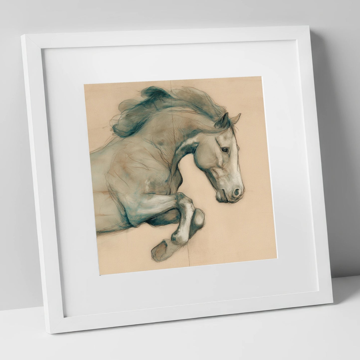 Suspended Grace horse portrait art print in white frame