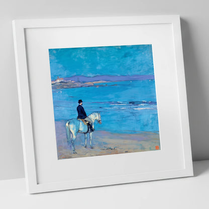 Gentleman's Coastal Ride horse landscape art print in white frame