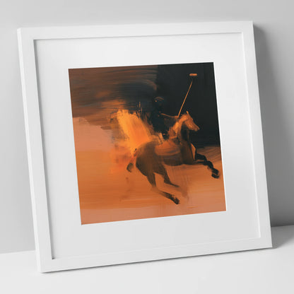 Amber Polo Strike polo horse art print in white frame