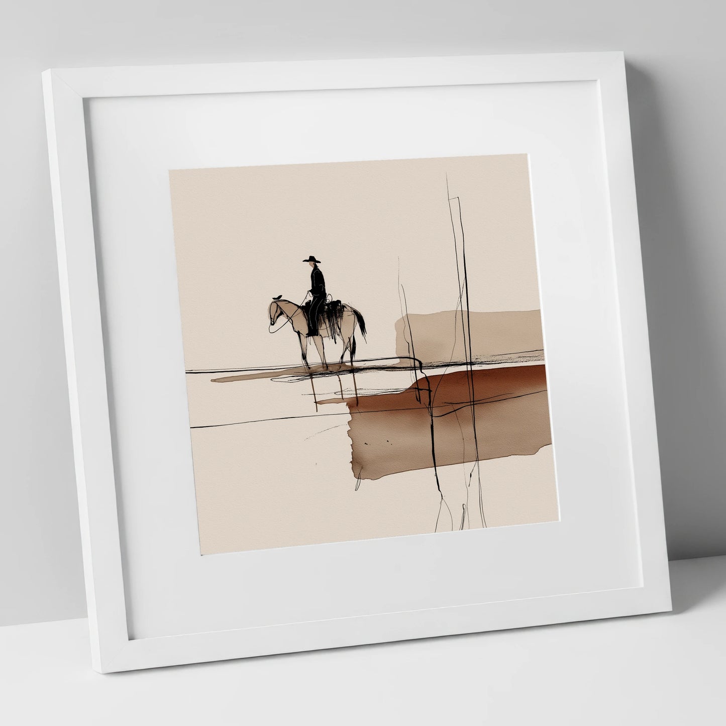 Solitude in Sepia western horse art print in white frame