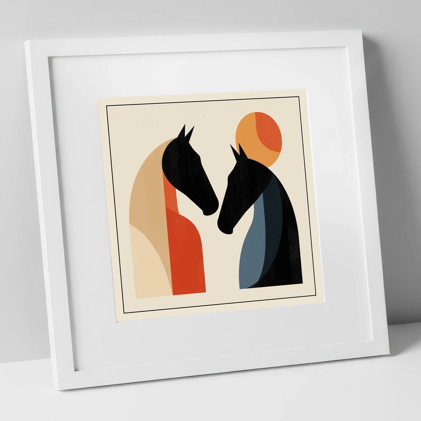 Geometric Equine Greeting horse portrait art print in white frame