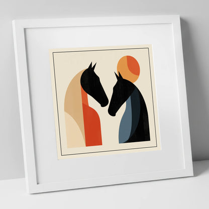 Geometric Equine Greeting horse portrait art print in white frame