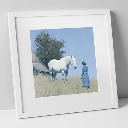 A Quiet Understanding horse & rider art print in white frame