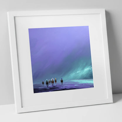 The Violet Furlong racing horse art print in white frame