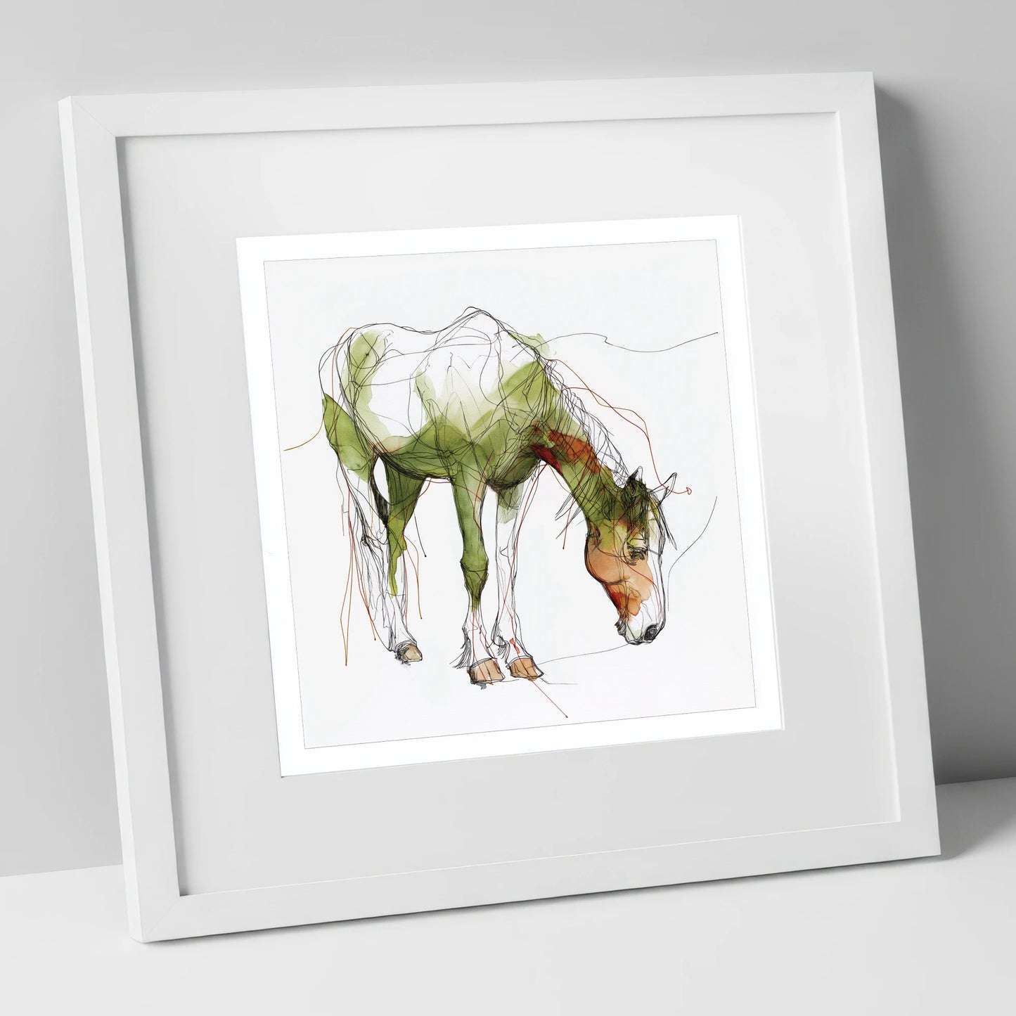 The Quiet Grazer working horse art print in white frame