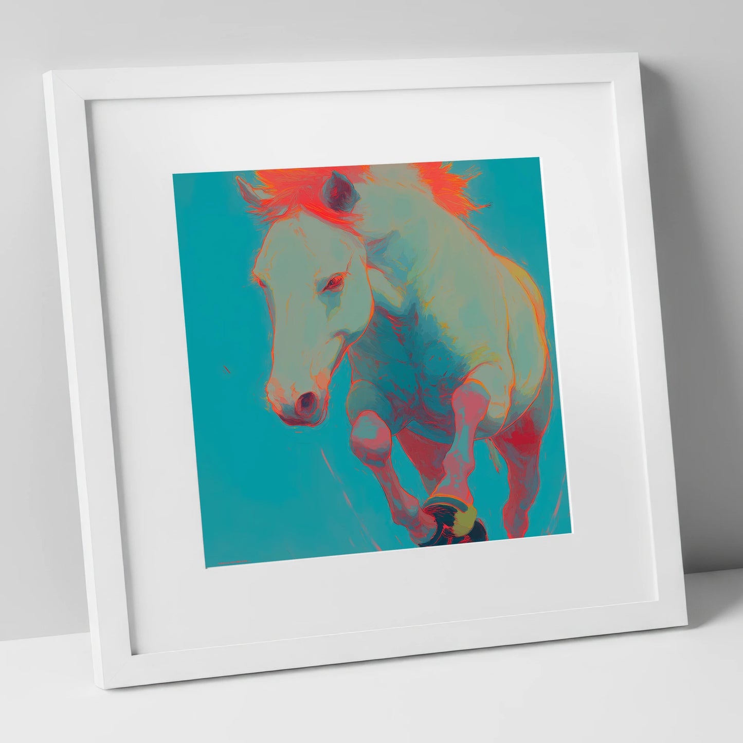 Vibrant Equine Spirit horse portrait art print in white frame