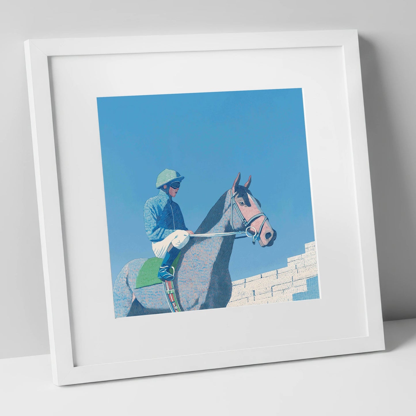 Quiet Anticipation racing horse art print in white frame