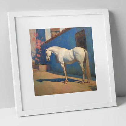 Andalusian in Azure horse breed art print in white frame