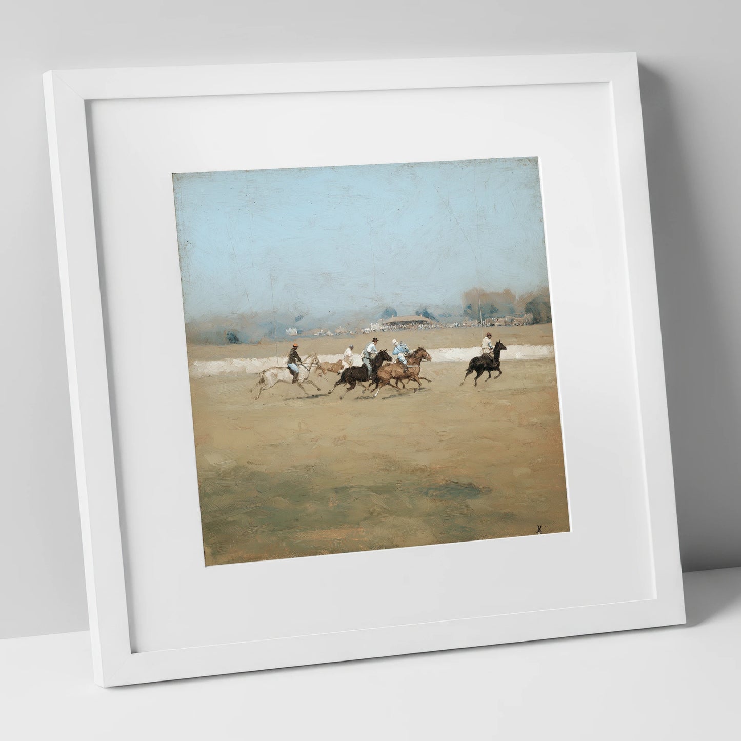 Vintage Polo Charge polo horse art print in white frame