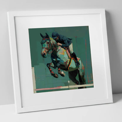 The Perfect Clearance show jumping horse art print in white frame
