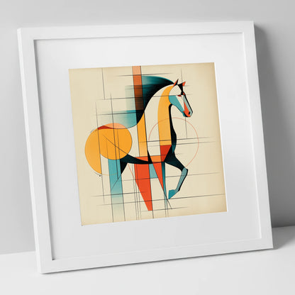 Geometric Equine Profile horse portrait art print in white frame