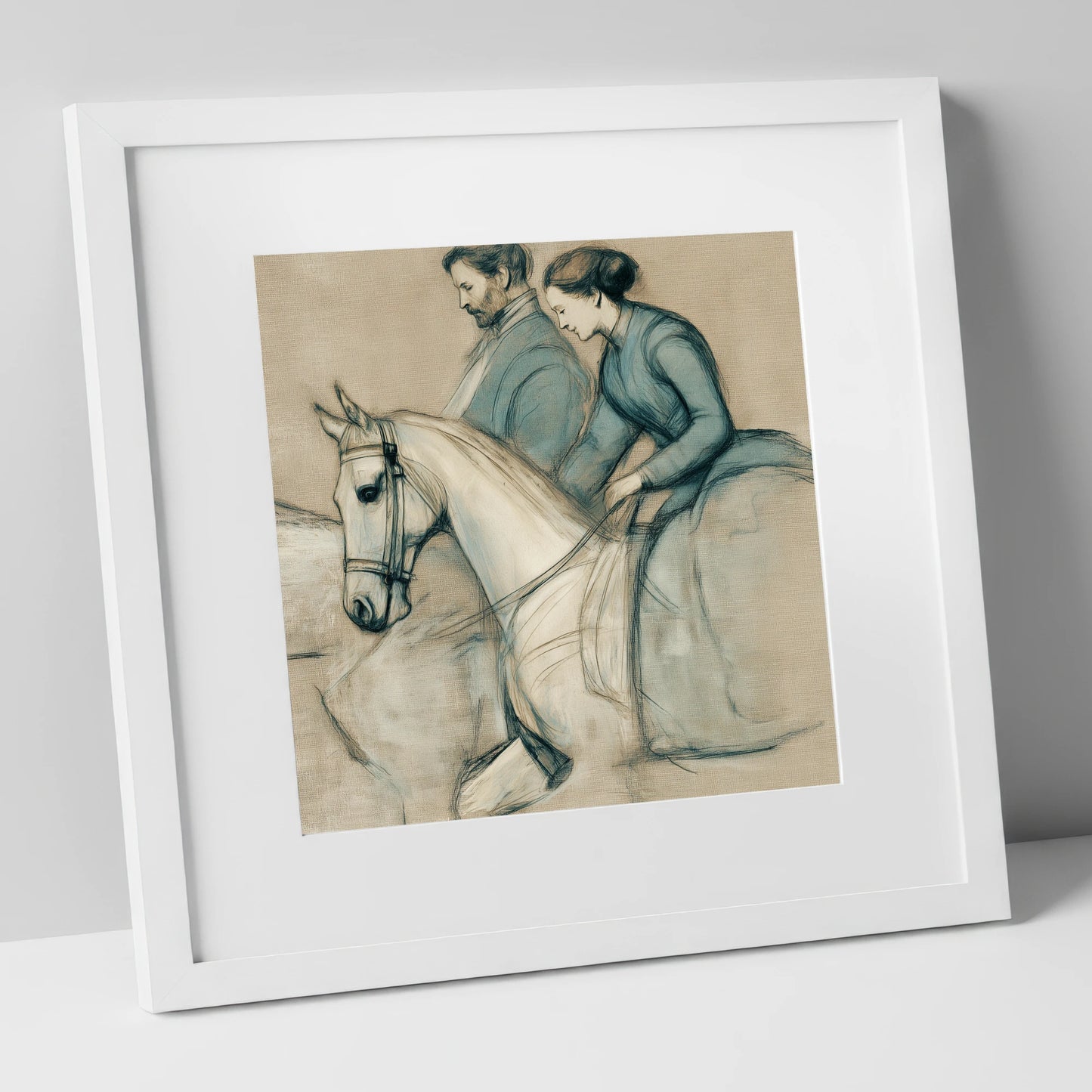 The Shared Journey horse & rider art print in white frame